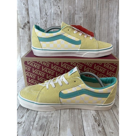 Size 10 - VANS Sk8-Low Checkerboard - Banana Cream “Yellow And Teal Vans” - Picture 7 of 15